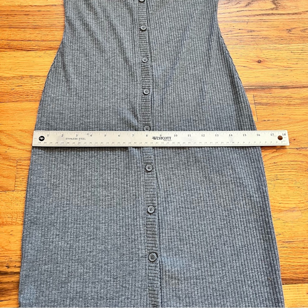 Bar III Gray Ribbed Midi Button UP Dress Y2K Minimalist Casual S/M - Picture 5 of 9